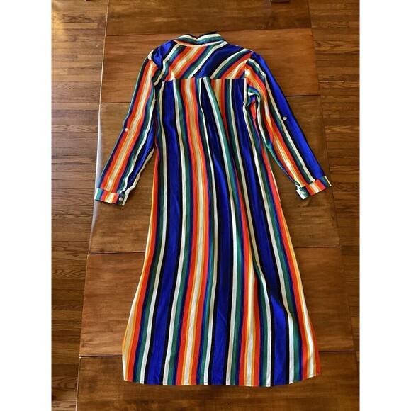 NWT Gibson Latimer Long Sleeve Button Up Maxi Dress Colorful Striped XS - Picture 2 of 5